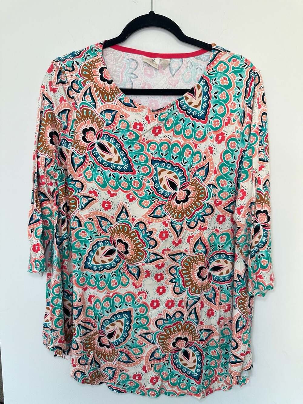 Chico's Multicolor Paisley Tunic Top 3/4 Sleeves Size 2